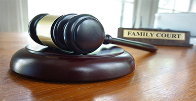 Gavel with binder that reads Family Court