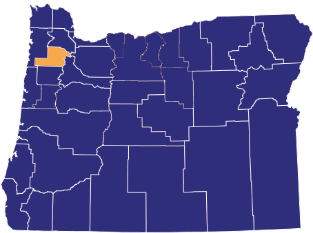 State of oregon county map with Yamhill outline highlighted.