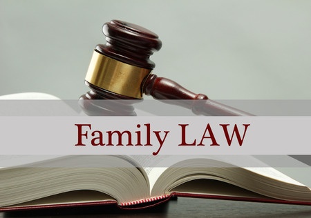 gavel on book with words Family Law