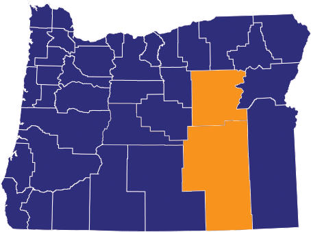 Map highlighting Grant and Harney counties