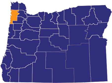 Map highlighting Tillamook County