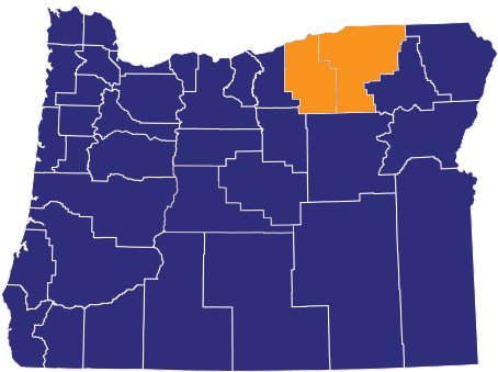 Map highlighting Umatilla & Morrow Counties