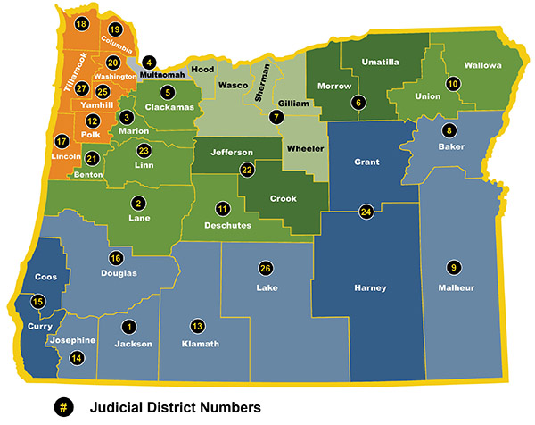 Oregon map of judicial districts